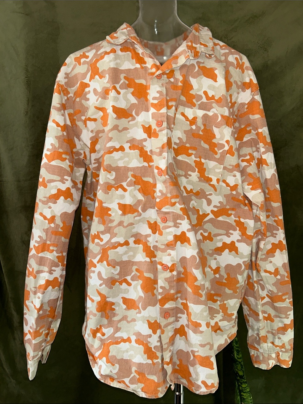 Men's Orange & White Camo Button-Down Shirt